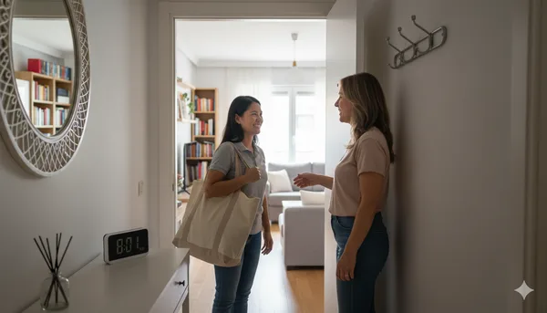 Empleada doméstica por horas organizando y limpiando una cocina